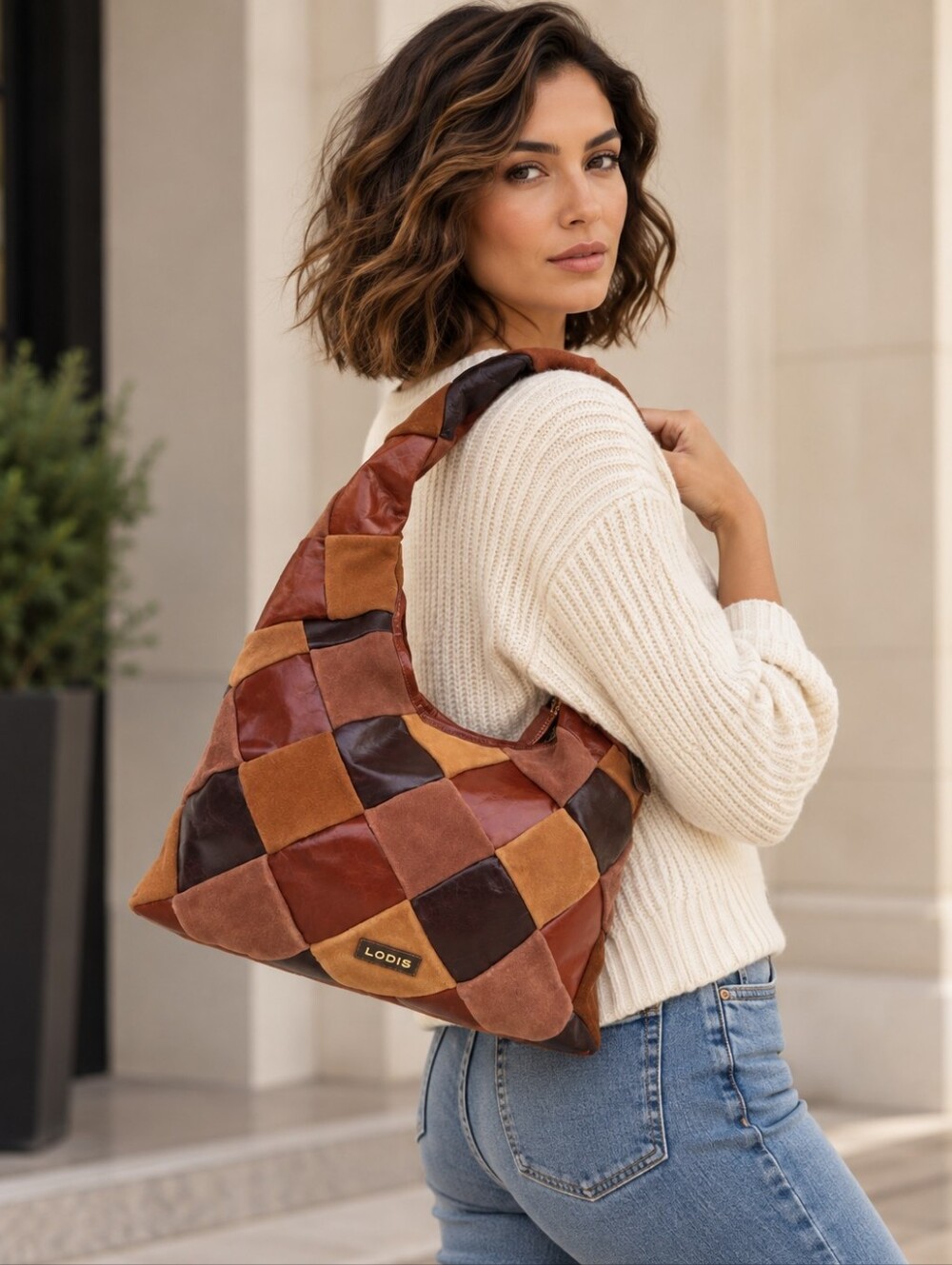 Lodis Patchwork Leather Hobo Bag in Multi Brown Tones - Picture 14 of 14